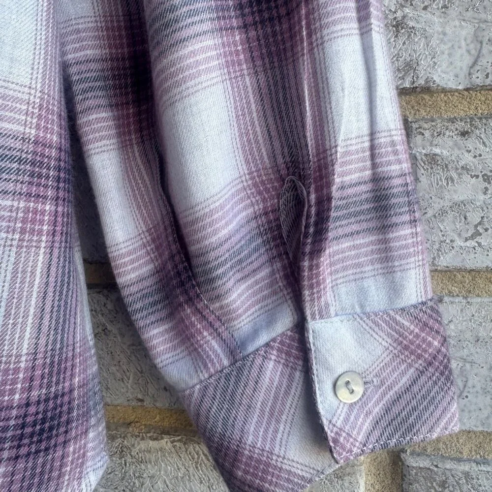 J. Jill Long Sleeve Split V-Neck Collared Plaid Shirt Women's Size XL